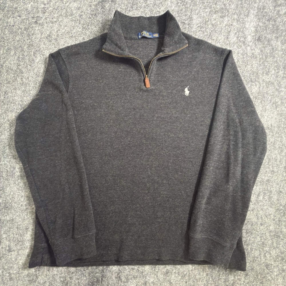 Polo Ralph Lauren Quarter Zip Pullover Mens XL Gray White Pony Leather Pull